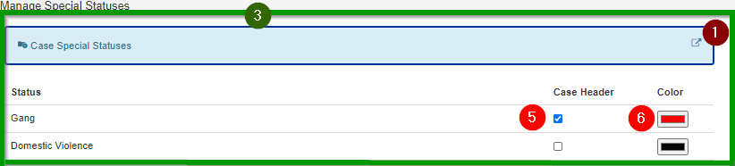 Manage Special Status Cases section numbered graphic.