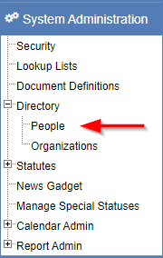 System Administration menu in the left navigation menu with an arrow pointing to People