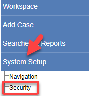 Arrow pointing to Security link in System Setup section.