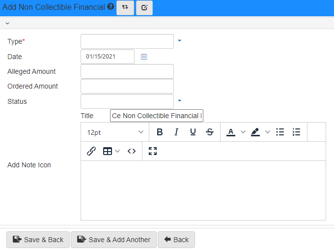 Non collectible financial add view