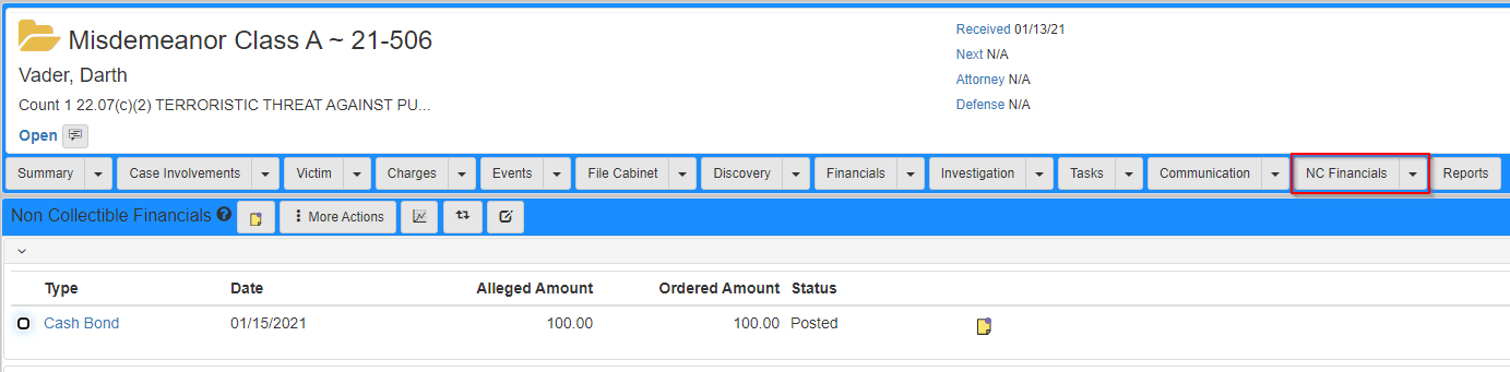 Non-collectible financials folder view