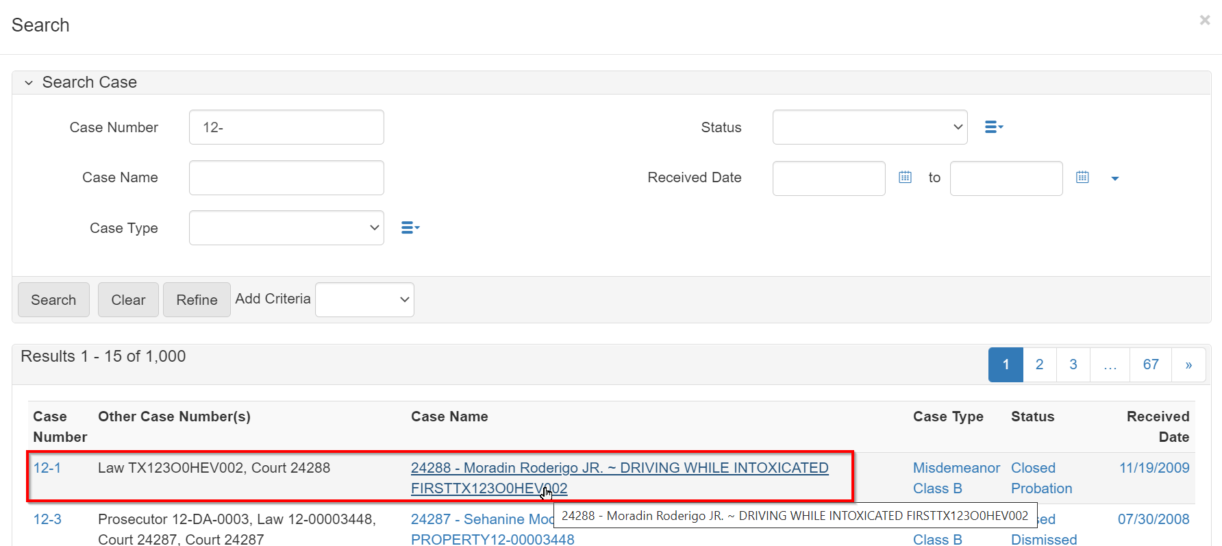 Transfer Example 2 Case Search Click