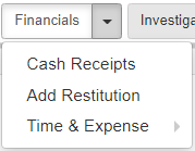 financials dropdown menu