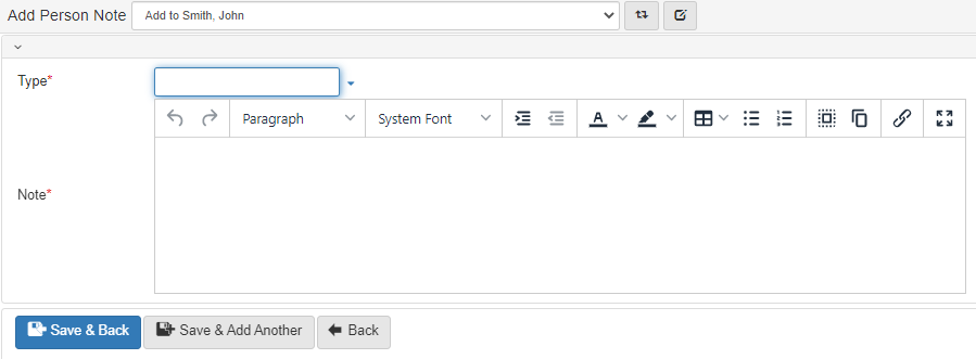 Add person note form