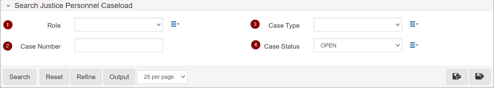 Search Justice Personnel Caseload Parameters Guide