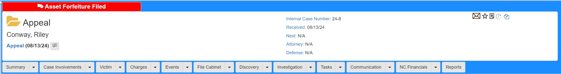 A Case Special Status showing before the Case Header