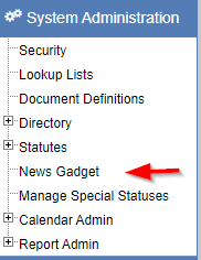 News Gadget link on left hand navigation