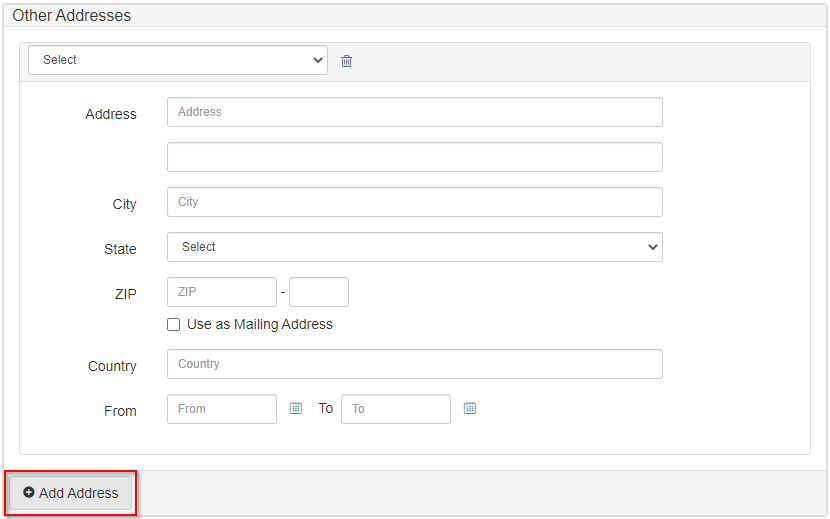 Other Addresses panel showing with a new address added