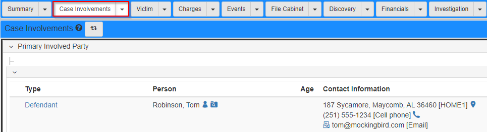 Case Involvements tab in the Case Folder View