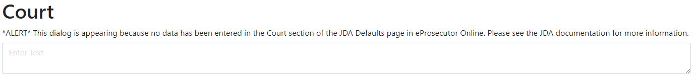 JDA dialog prompt for court name