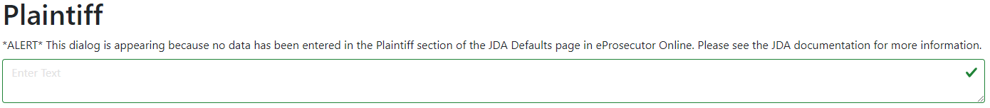 JDA dialog prompt for plaintiff name