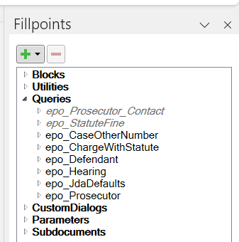 Queries section of the fill point side panel