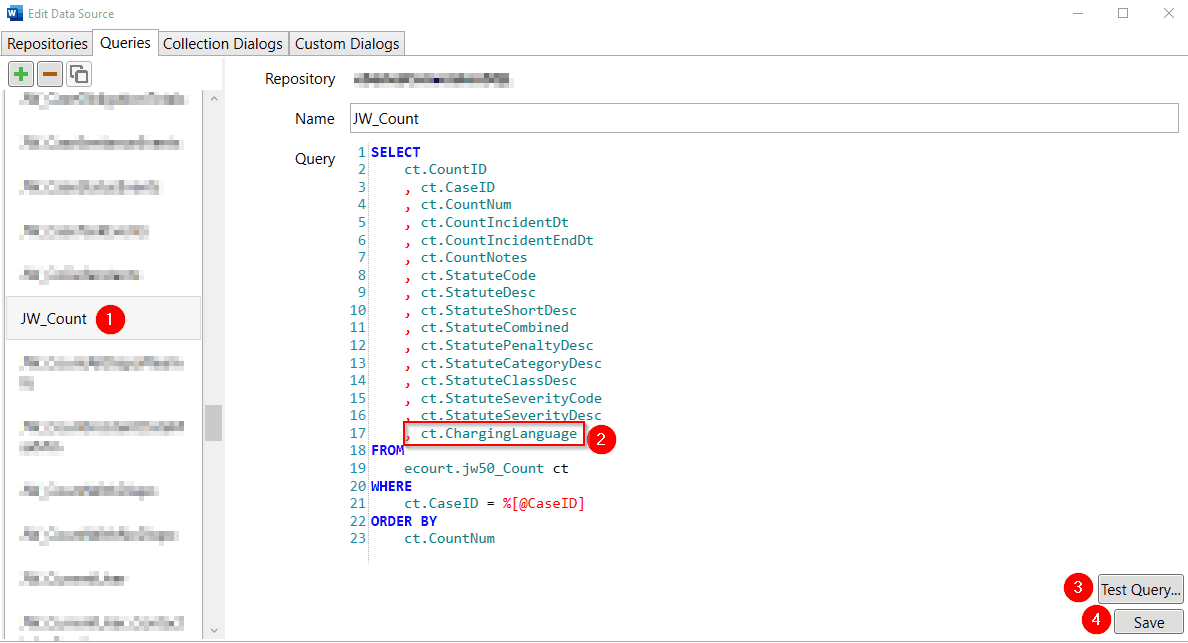 Change query using Microsoft Word add-in