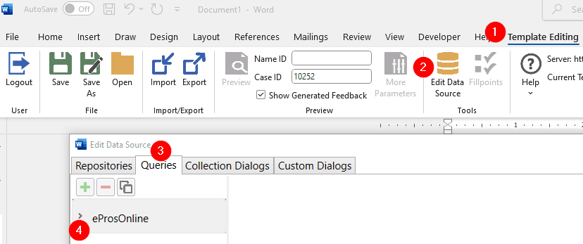 Open queries using Microsoft Word add-in