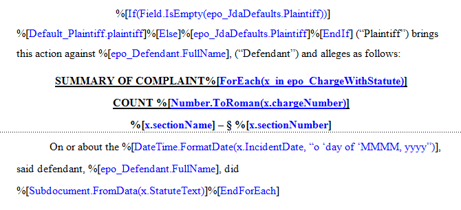 Summary of complaint section of default complaint template