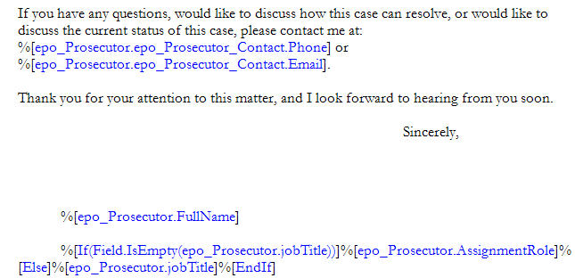 Prosecutor contact section of the default offer letter template