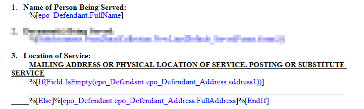 Defendant section of the default proof of service template