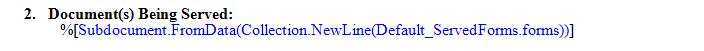 Served forms section of the default proof of service template