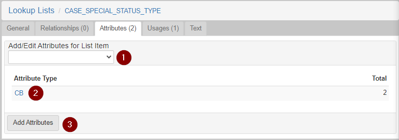 The Lookup List Attributes screen