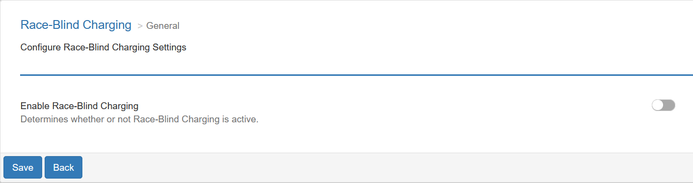 Configure Race-blind Charging settings