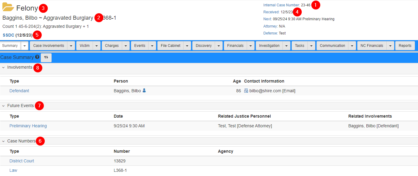 Case folder view with Involvements