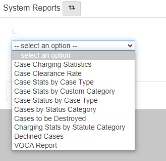 System Reports screen with expanded dropdown