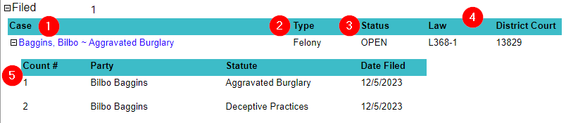 Filed section of the Case Charging Statistics report