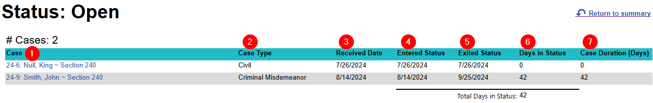 Case Status Flow details showing Cases included in a status