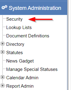 Arrow pointing to Security link in System Setup section