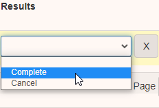 The results status dropdown with Complete highlighted