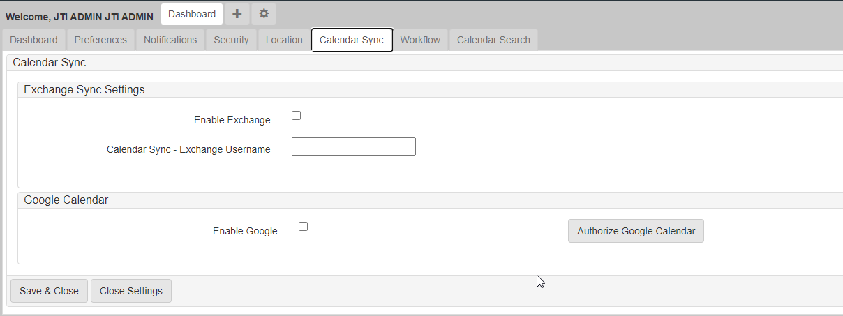 Calendar Sync Settings