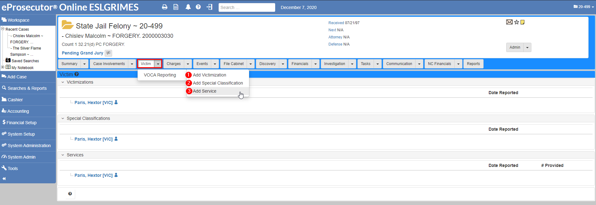 Victim view tab