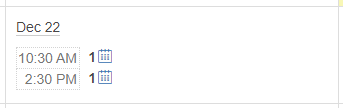 A single day from the calendar showing two events and what time they start