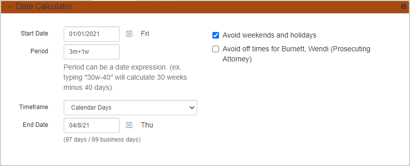 Date calculator gadget that is calculating 3 months and 1 week out from January 1, 2021