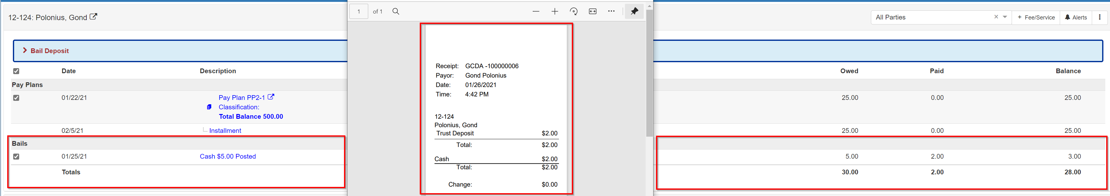 Bail cash paid receipt