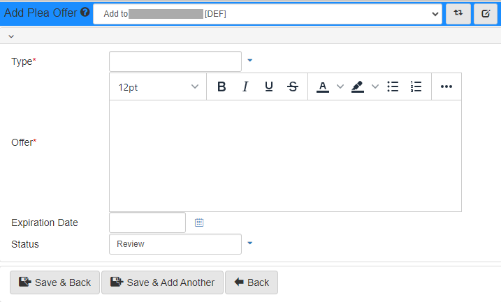Add Plea Offer form