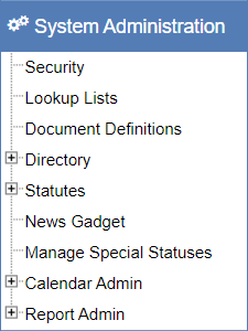 Left navigation System Administration section