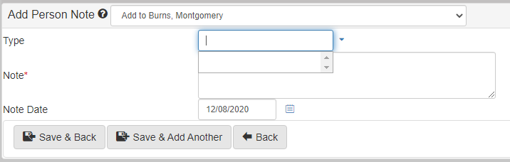 Add person note form