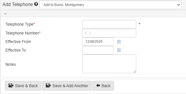 Add Telephone form