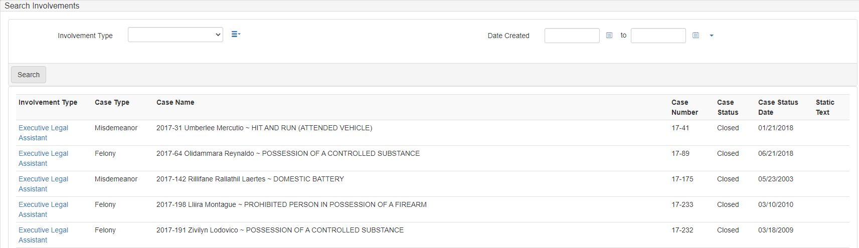 search involvements form