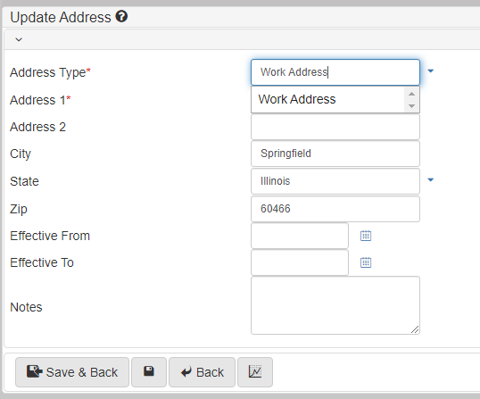 Update Address form