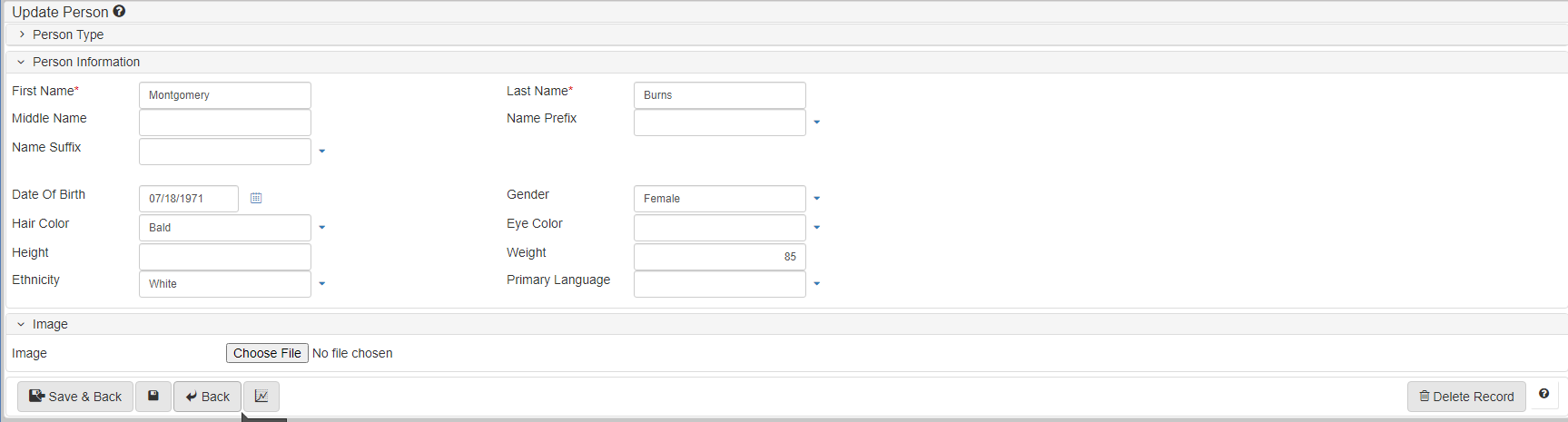 Update Person form