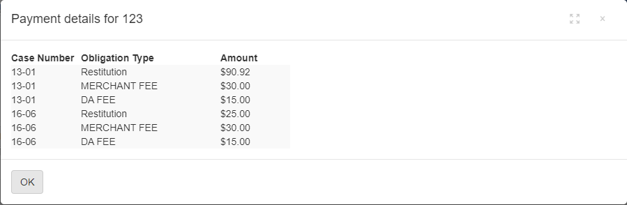 Payment Details Dialog