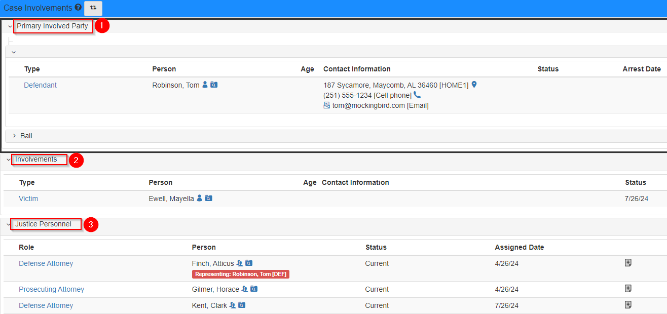 Case Involvements tab of the Case Folder View