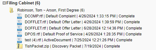 Filing cabinet section of the Case Summary report