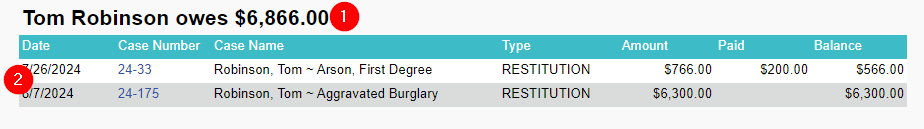 Receivables section of the Person Financials report