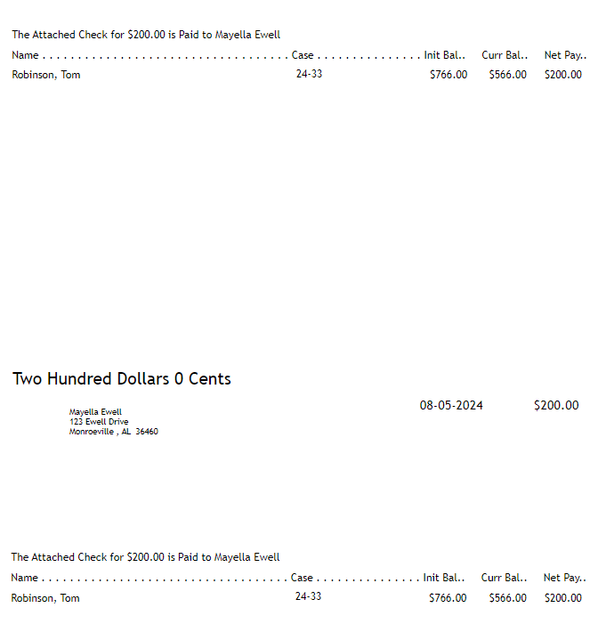 Sample Voucher Receipts by Restitution report